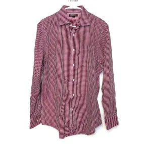 Banana Republic Mens Size L Dress Shirt Red White Plaid Classic Fit L/s