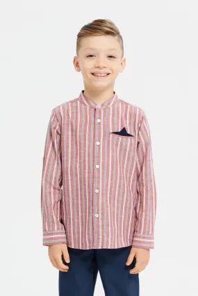 Boys Brown Long Sleeve Stripe Shirt