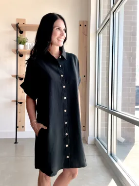 Button Down Shirt Dress in Black