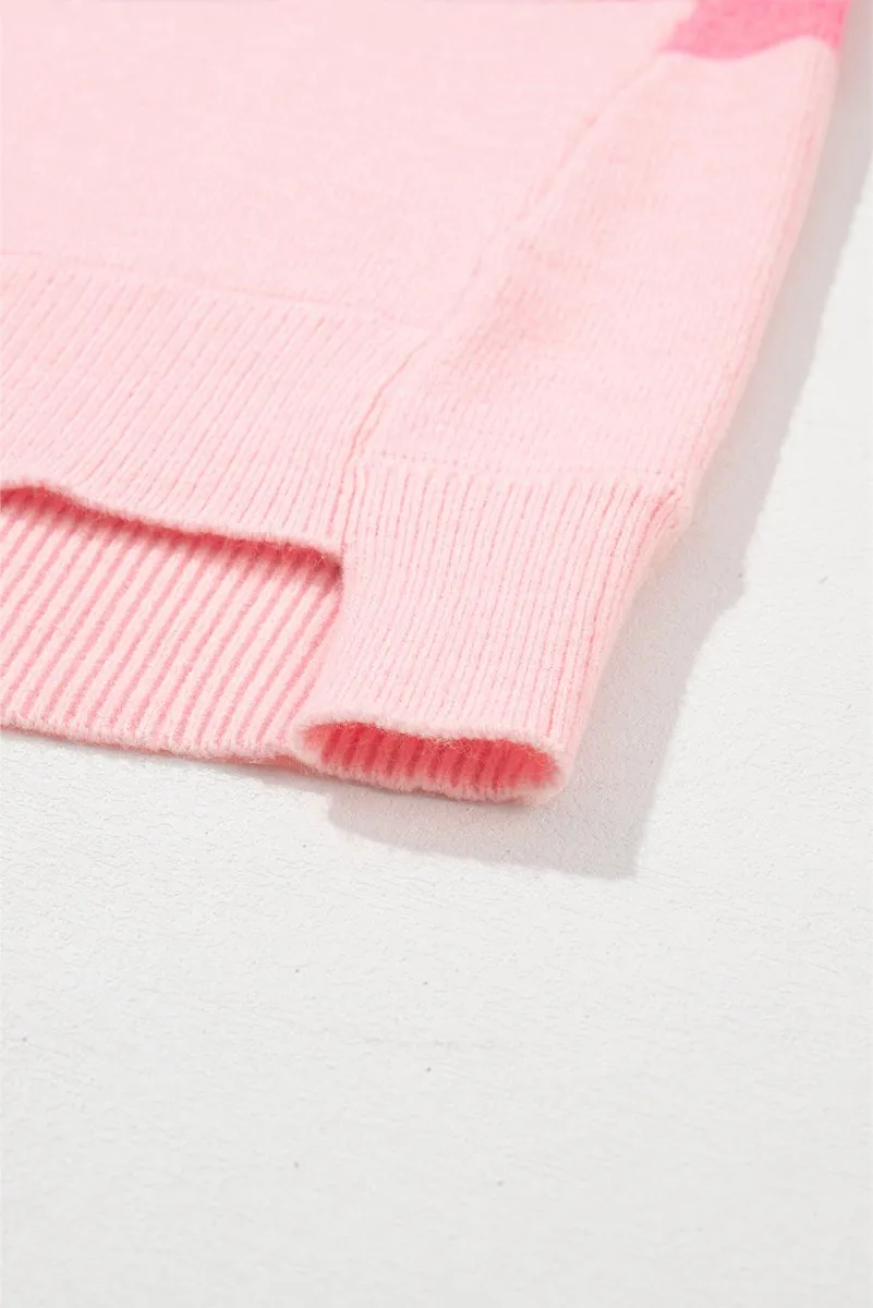 Checkered Pink Two-toned Striped Loose Sweater