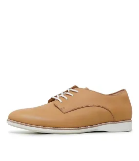 Derby Soft Tan Leather Lace Up Flats