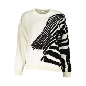 Desigual Chic Contrast Crew Neck Sweater in White