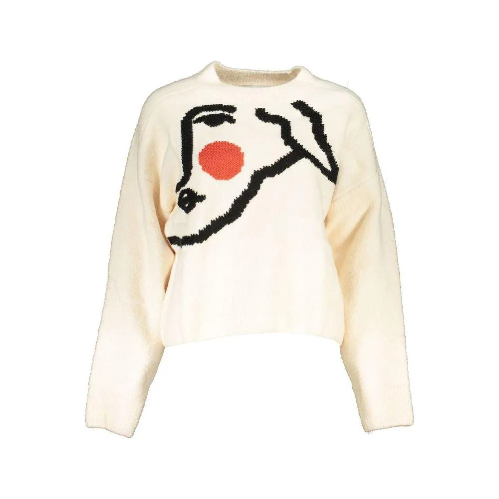 Desigual Chic White Embroidered Crew Neck Sweater