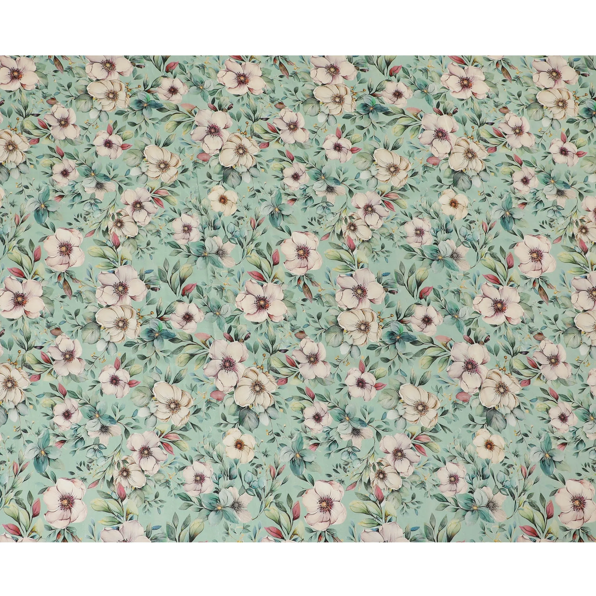 Elegant Mint Green Floral Viscose Fabric - 110 cm Wide-D19406