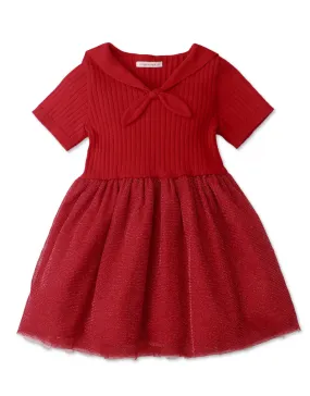 GIRLS SAILOR COLLAR KNITTED AND TULLE DRESS