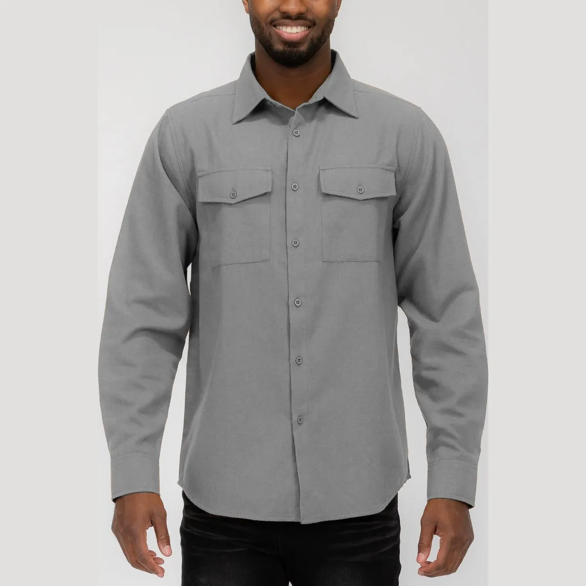 Light Grey Brushed Flannel Shirt