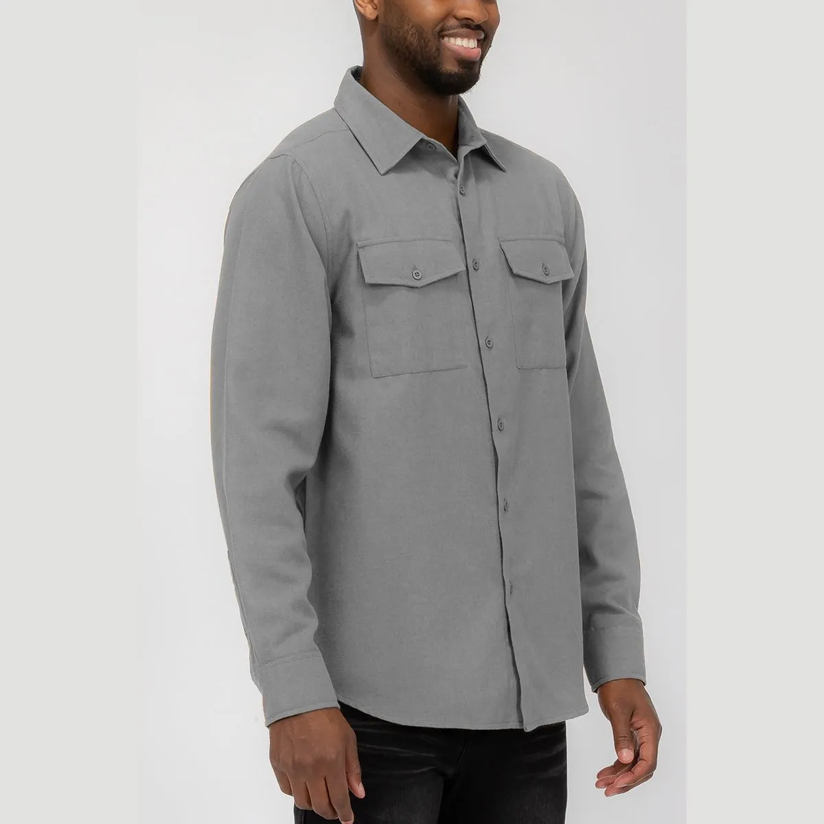 Light Grey Brushed Flannel Shirt