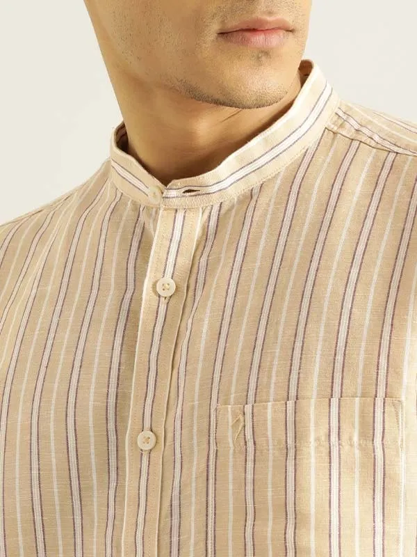 Men Striped Half Sleeve Linen Blend Shirt