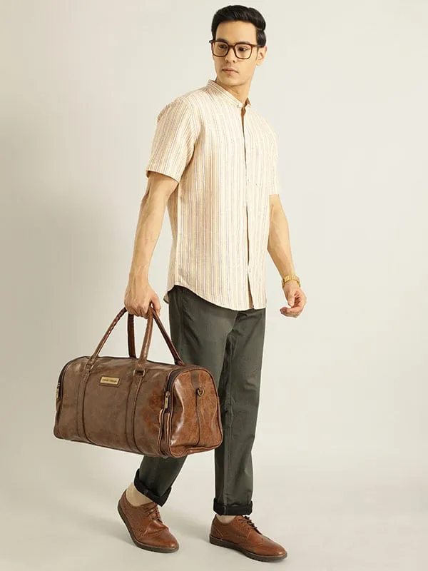 Men Striped Half Sleeve Linen Blend Shirt