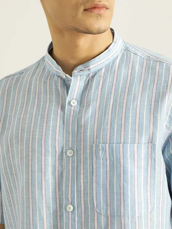 Men Striped Half Sleeve Linen Blend Shirt