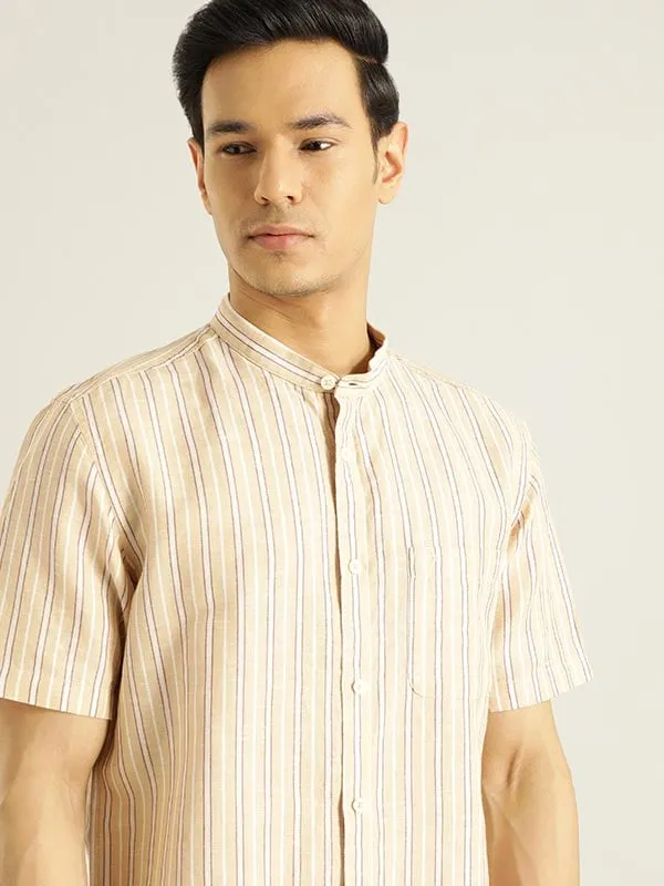 Men Striped Half Sleeve Linen Blend Shirt