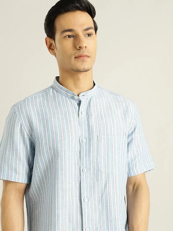 Men Striped Half Sleeve Linen Blend Shirt