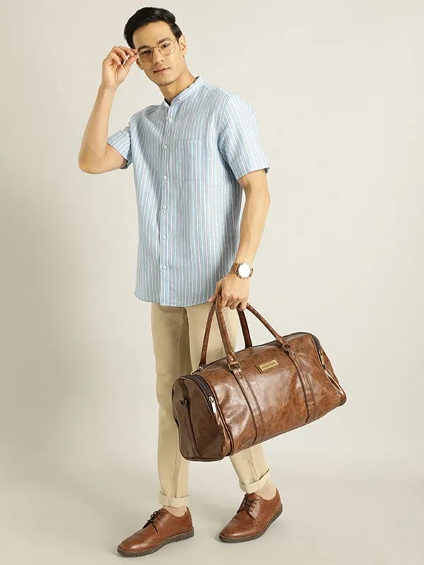 Men Striped Half Sleeve Linen Blend Shirt