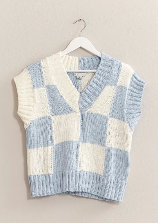 Nina Checkerboard Knit Sweater Vest