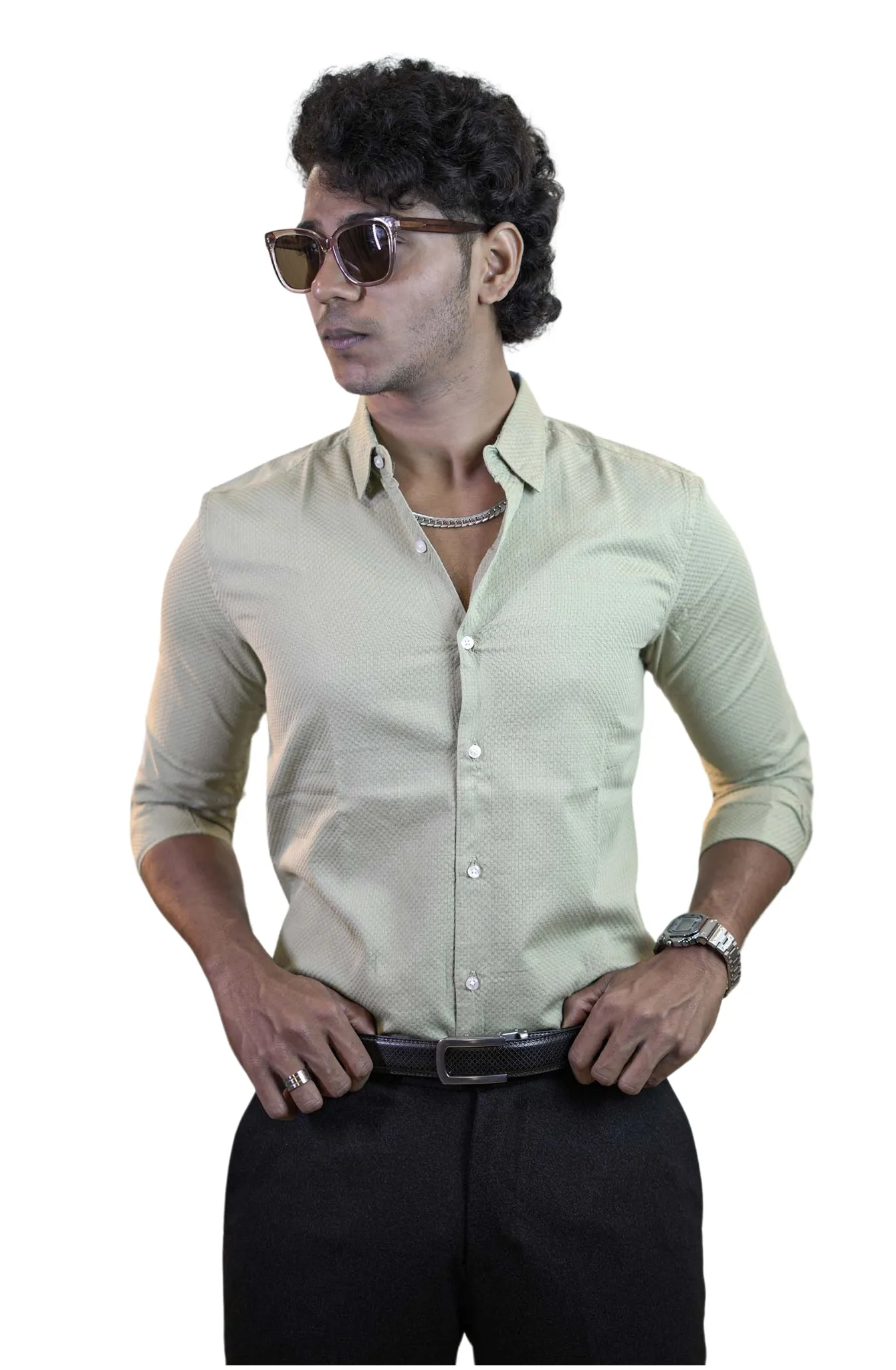 Pastel Green Urban Grid Shirt