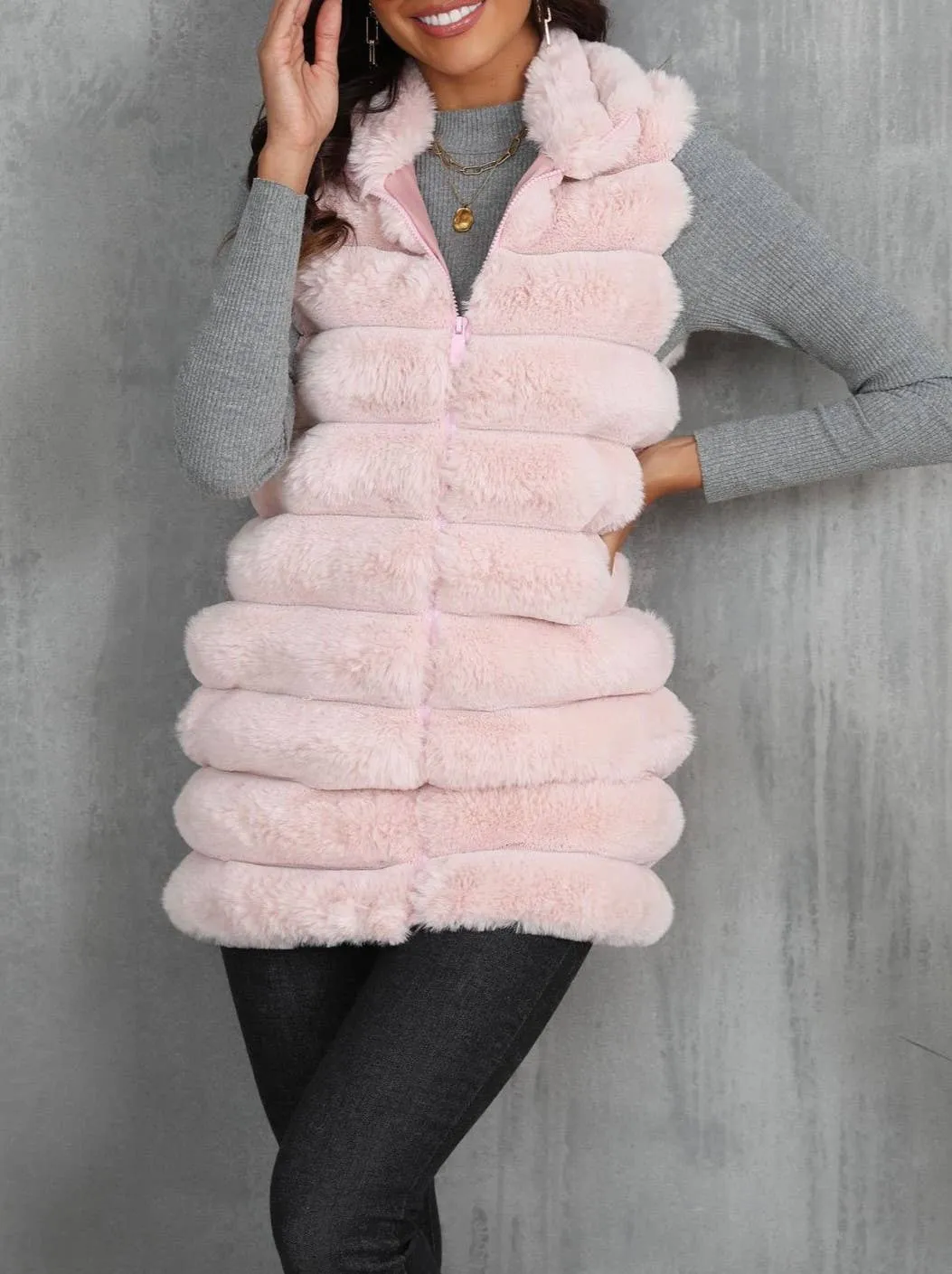 Stylish Midi Zippered Fleece Vest