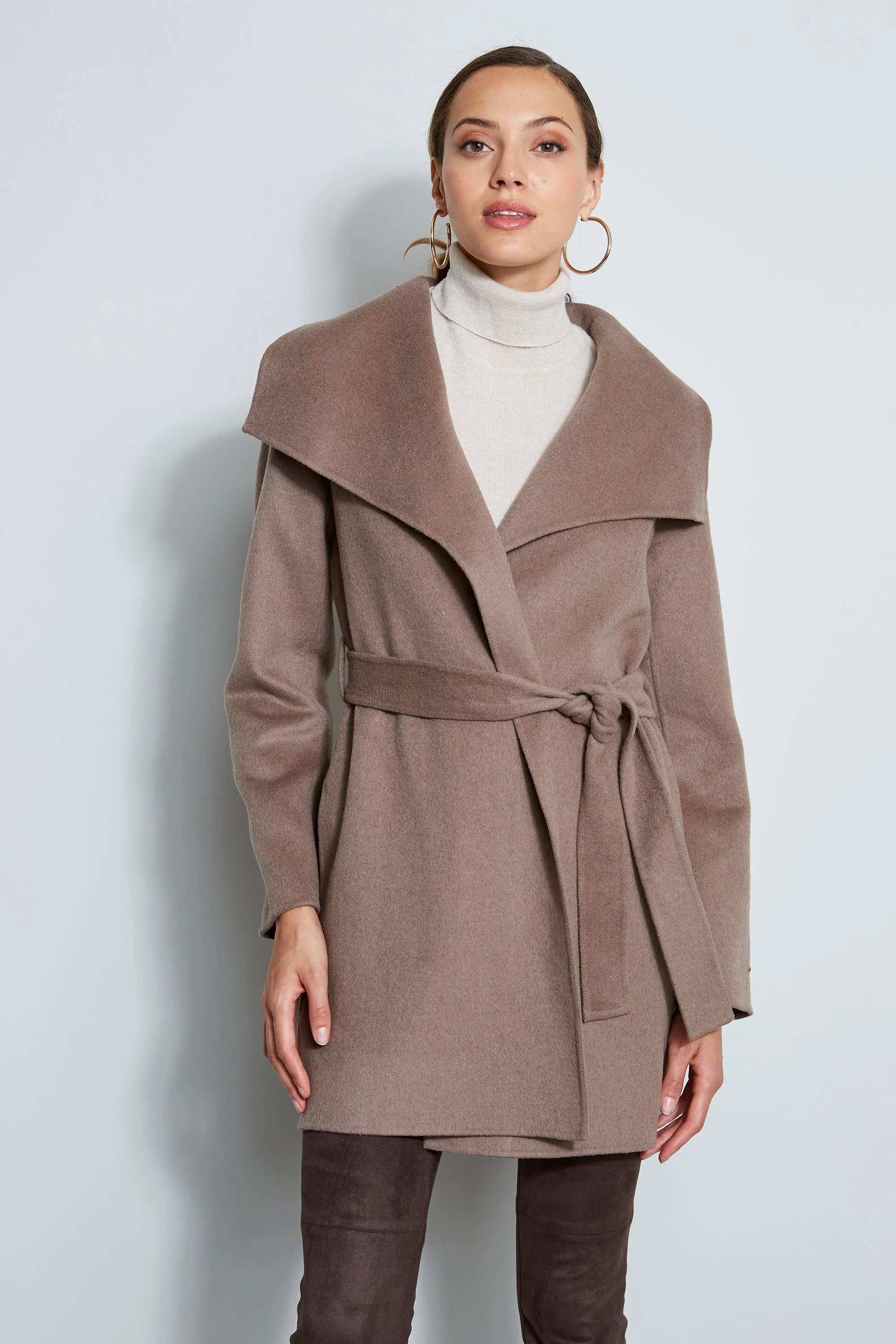 Tahari Double Face Wool Lightweight Wrap Coat