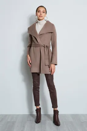 Tahari Double Face Wool Lightweight Wrap Coat