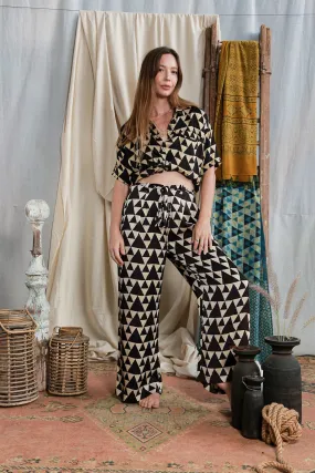 Tie Pants Ajrakh Modal Silk Triangle Print