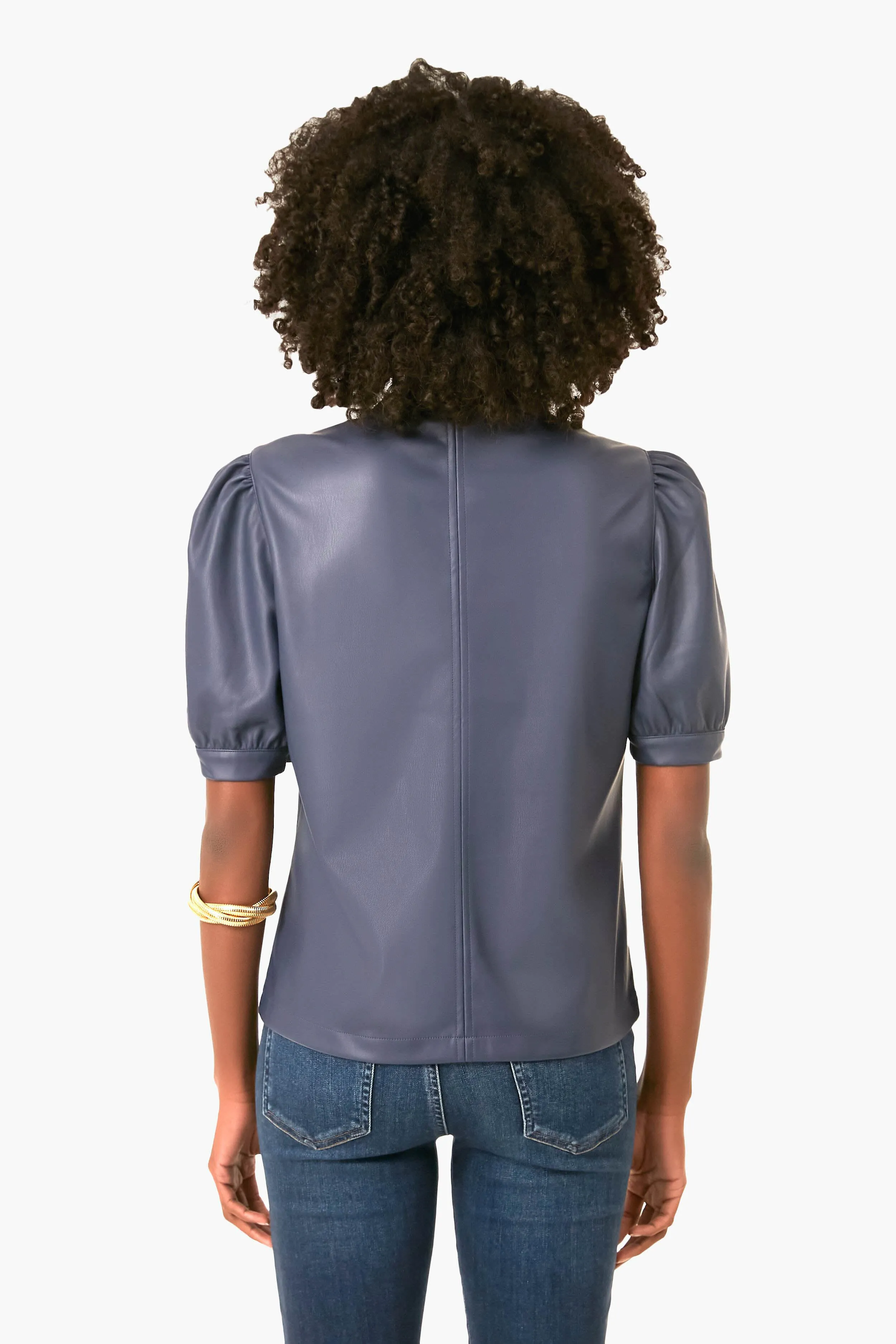 Vegan Leather Split Neck Top