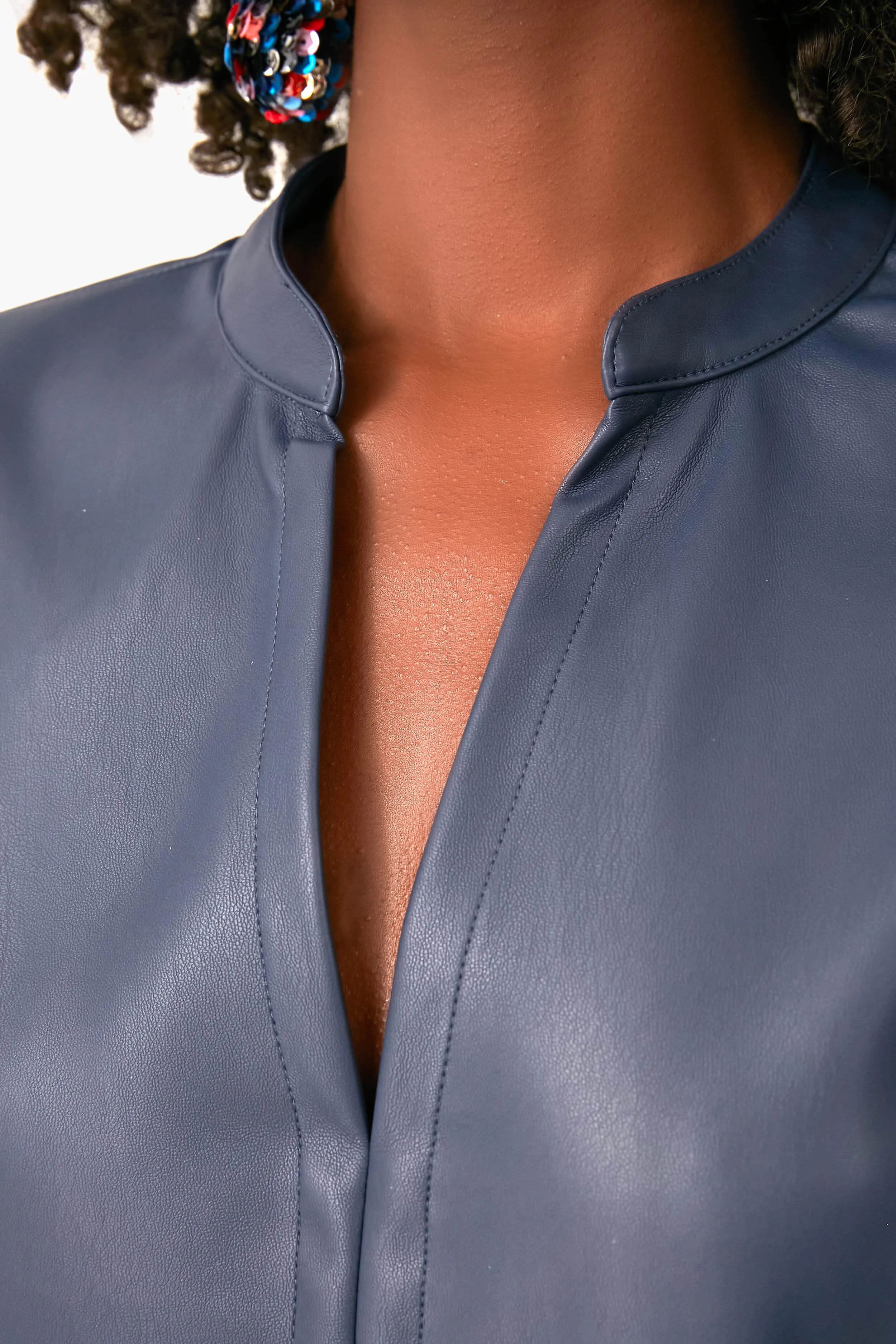 Vegan Leather Split Neck Top