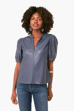 Vegan Leather Split Neck Top