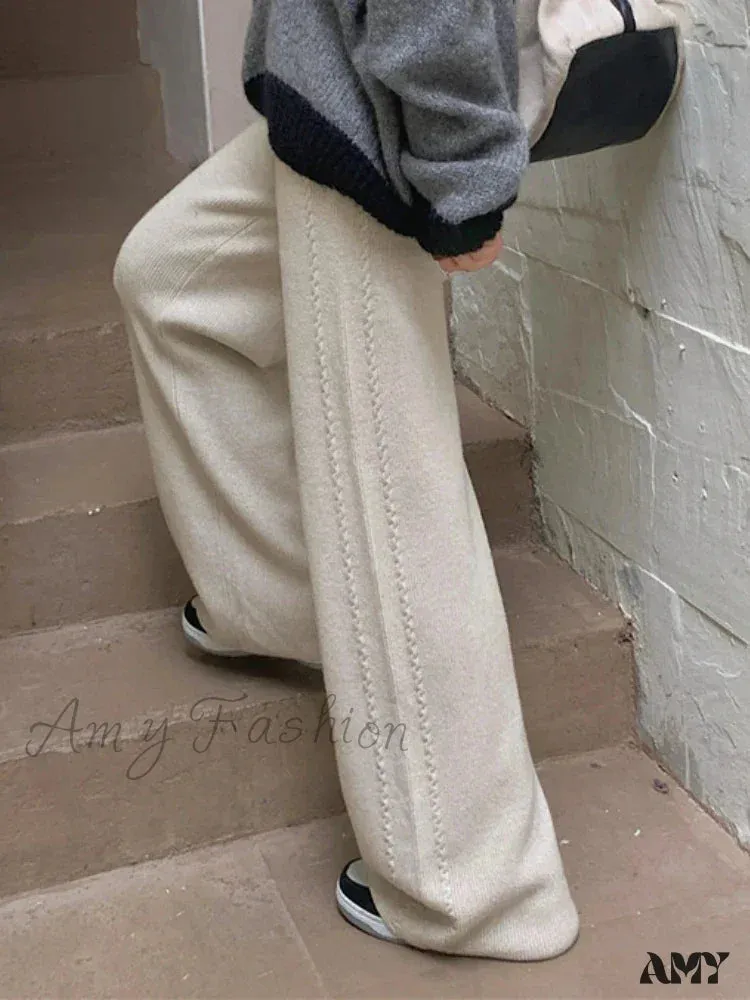 Warm Loose Knitted Wide Leg Soft Comfortable Pants